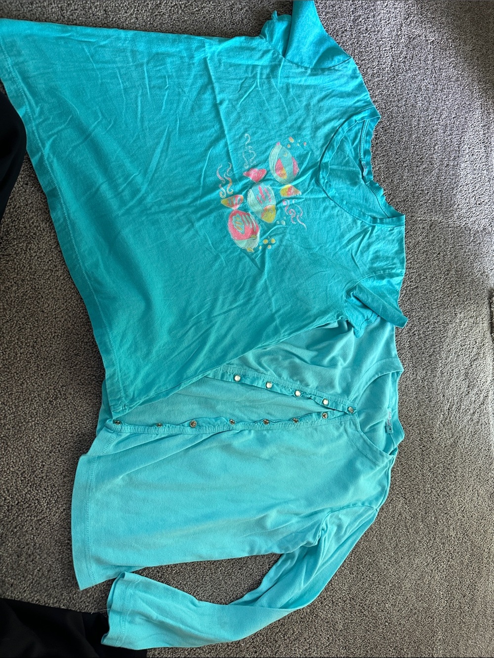 Fresh produce large Turquoise Floral Graphic Tee and Cardigan Set